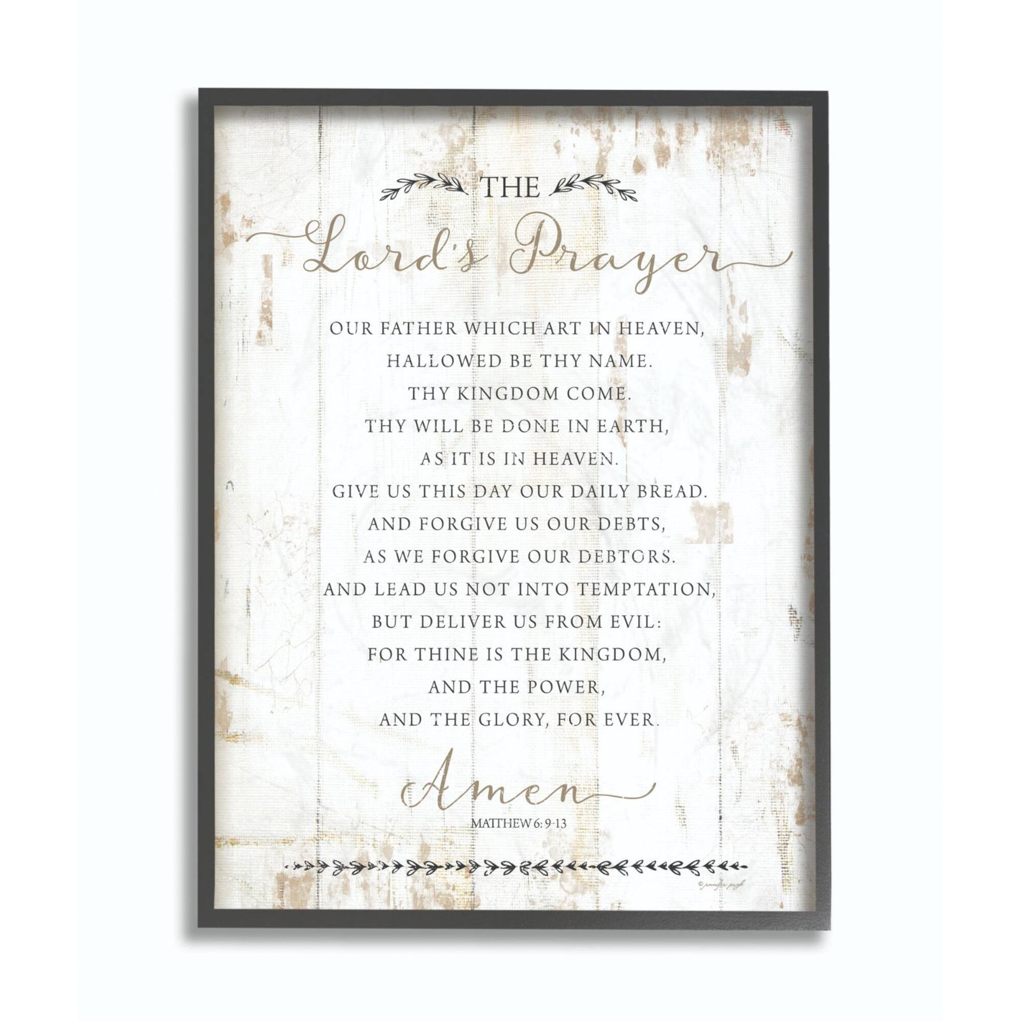 Stupell Industries The Lords Prayer Our Father Rustic Distressed White Wood Look Framed Wall Art
